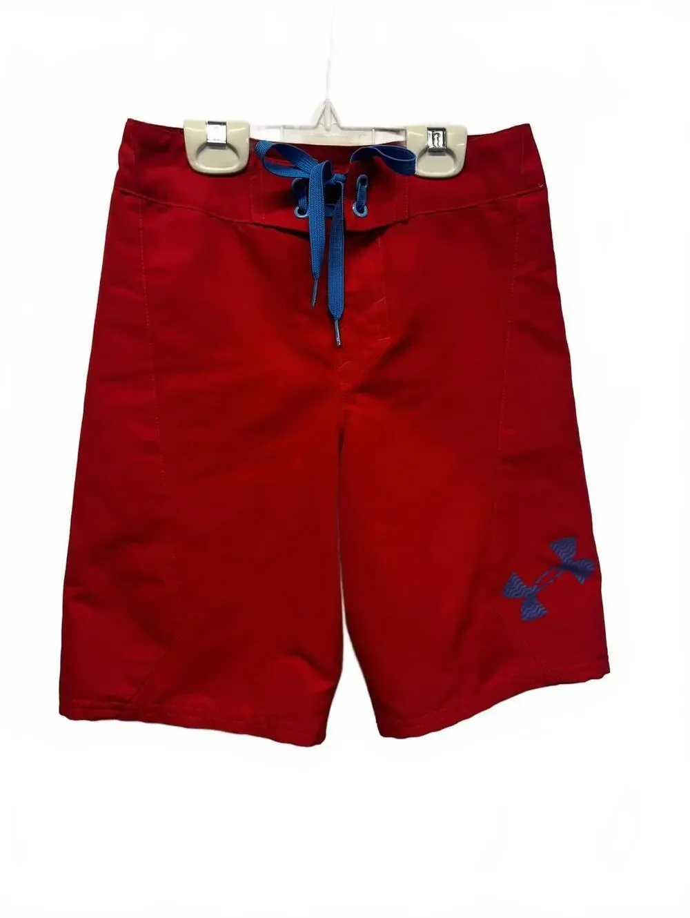 Under Armour Swim Board Shorts Red with Blue Drawstring & Logo Unlined Trunks